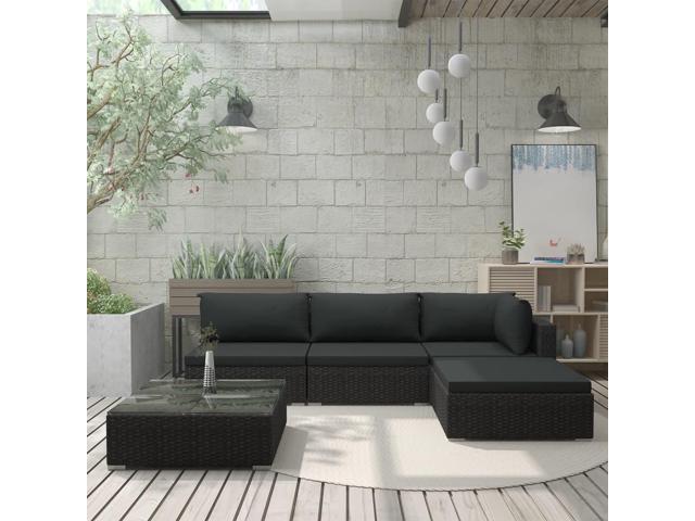 vidaXL 5 Piece Garden Lounge Set with Cushions Poly Rattan Black Outdoor Sofa