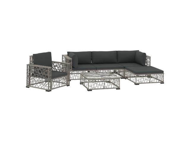 vidaXL 6 Piece Garden Lounge Set with Cushions Poly Rattan Gray Patio Sofa