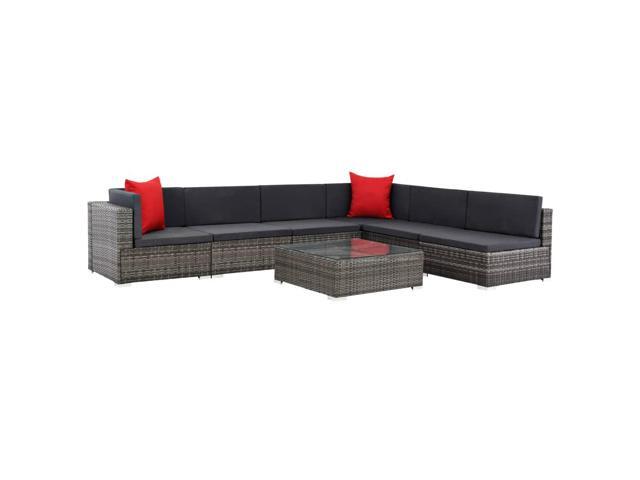 vidaXL 7 Piece Garden Lounge Set with Cushions Poly Rattan Gray Patio Sofa