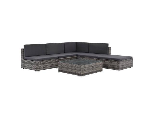 vidaXL 6 Piece Garden Lounge Set with Cushions Poly Rattan Gray Patio Sofa