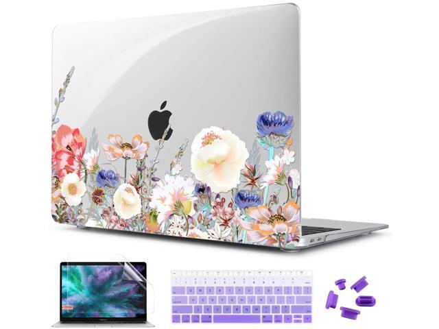 TwoL Transparent Tiny Flower Hard Shell Case and Silicone Keyboard Cover with Screen Protector for New MacBook Air 13 inch 2018 2019 2020 Release