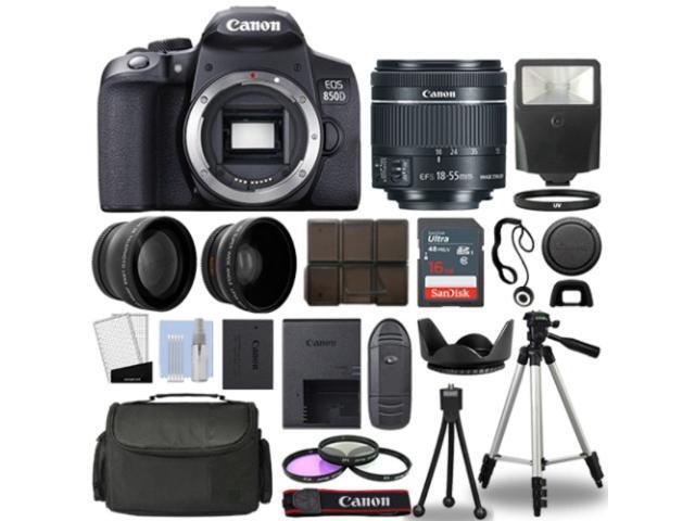 Canon EOS 850D SLR Camera Body + 3 Lens Kit 18-55mm IS STM + 16GB + Flash & More