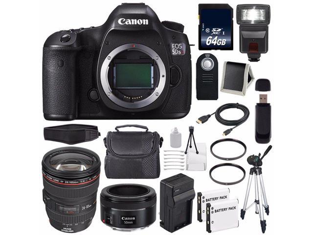 Recertified - Canon EOS 5DS R DSLR Camera (International Model) 0582C002 + Canon EF 24-105mm f/4L is USM Lens + EF 50mm f/18 STM Lens + LP-E6