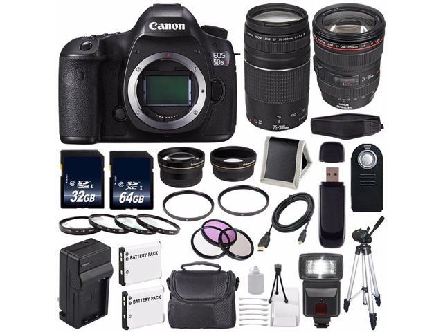 Recertified - Canon EOS 5DS R DSLR Camera (International Model) 0582C002 + Canon EF 24-105mm f/4L is USM Lens + Canon EF 75-300 III+ LP-E6