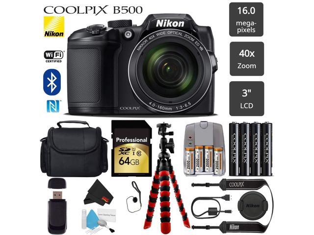 Nikon COOLPIX B500 Digital Camera (Black)(Intl Model) 16MP 40x Optical Zoom with Built-in NFC WiFi & Bluetooth + Camera Case + Flexible Tripod +