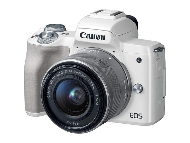 Canon EOS M50 Mirrorless Digital Camera (White) with 15-45mm Lens + LED + UV FLD CPL Filter Kit + Wide Angle & Telephoto Lens + Camera Case +