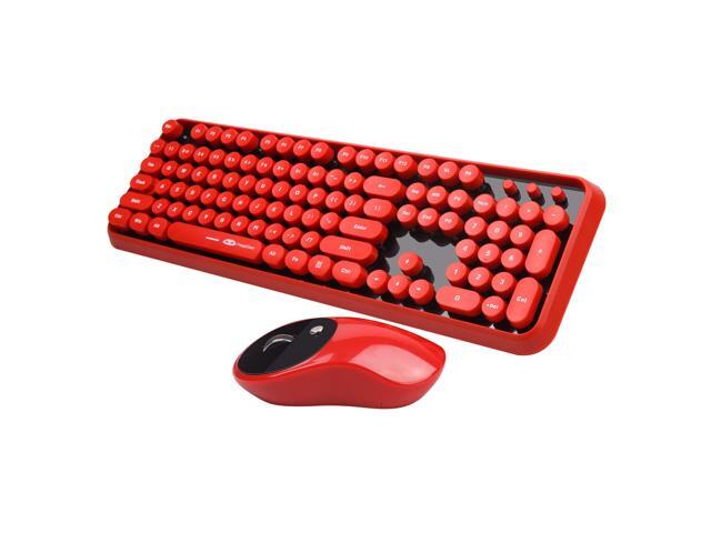 Wireless Keyboard and Mouse Combo 24G Cute Round Mute Keyboard Mouse Set for Laptop Computer Mac(Red Black)