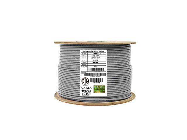 Elite Cat6a Shielded Plenum (CMP) 1000ft 650MHz 23AWG F/UTP Solid Pure Copper 10Gb UL Certified UL-LP Certification Bulk Ethernet Cable