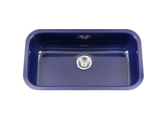 Houzer PCG-3600 NB Porcela Series Porcelain Enamel Steel Undermount Large Single Bowl Kitchen Sink Navy Blue