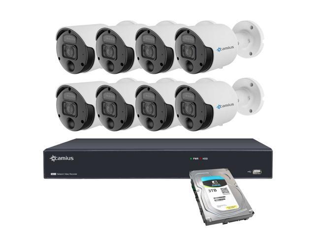 Camius 4K 16 Channel NVR 3TB HDD 8 x 8MP IP PoE Spotlight Security Cameras with built-in microphone PIR Motion Sound Detection Alerts 2SATA+