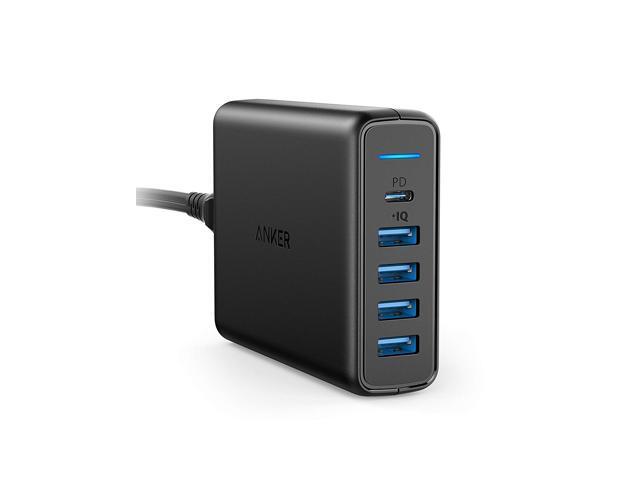 USB C Wall Charger Anker Premium 60W 5-Port Desktop Charger with One 30W Power Delivery Port for MacBook Air 2018 Ipad Pro 2018 S10 and 4