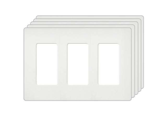 [5 Pack] BESTTEN Screwless Wall Plates USWP4 Series 3-Gang Outlet Covers for GFCI Decorator Receptacle Dimmer and Light Switch Residential and