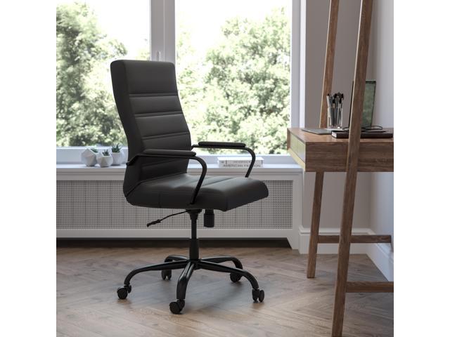 High Back Black LeatherSoft Executive Swivel Office Chair with Black Frame and Arms