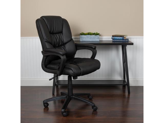 Flash Fundamentals Big & Tall 400 lb. Rated Black LeatherSoft Swivel Office Chair with Padded Arms, BIFMA Certified