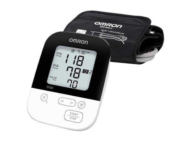Upper arm blood pressure monitor with 60 memory storage and Bluetooth connectivity.