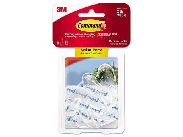 Clear Hooks & Strips Plastic Medium 6 Hooks & 12 Strips/pack