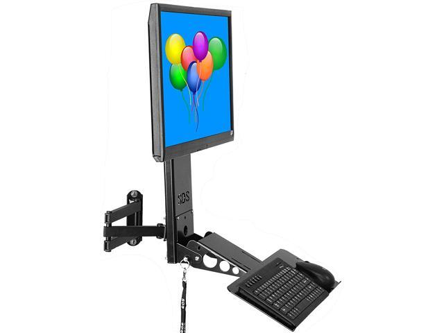 SDS iMount 40 Adjustable VESA Monitor & Keyboard Wall Mount System with Tilt & Fold-up Black Workstation Small Foot Print 100mm & 75mm VESA