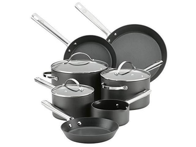 Anolon 83919 Professional Dishwasher Safe Hard Anodized Nonstick Cookware Pots and Pans Set 10 Piece Gray