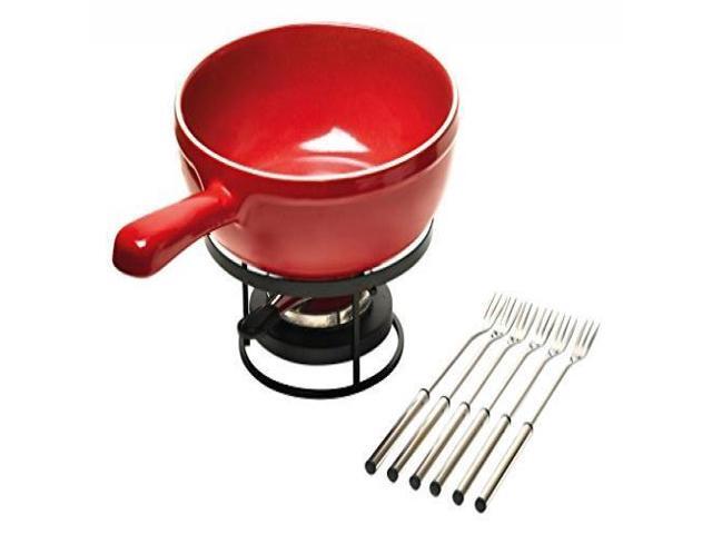 Emile Henry Made In France Flame Cheese Fondue Set 26 quart Burgundy