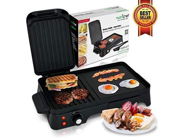 2-in-1 Panini Press Grill Gourmet Sandwich Maker & Griddle Nonstick Coating Temperature Control Oil Tray Countertop Removable Drip Tray 1500W