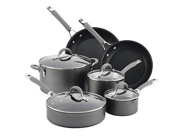 Circulon 84564 Elementum Hard Anodized Nonstick Cookware Pots and Pans Set 10 Piece Oyster Gray