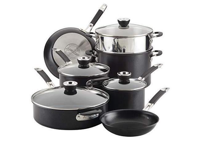 Anolon 87543 Smart Stack Hard Anodized Nonstick Cookware Pots and Pans Set 11 Piece Black
