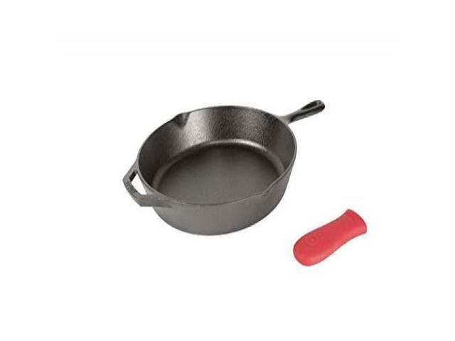 Lodge 12 Inch Cast Iron Skillet Pre-Seasoned Cast Iron Skillet with Red Silicone Hot Handle Holder