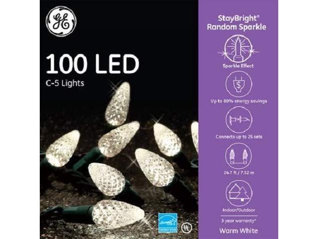 GE 100 LED StayBright Random Sparkle WARM WHITE C5 Lights