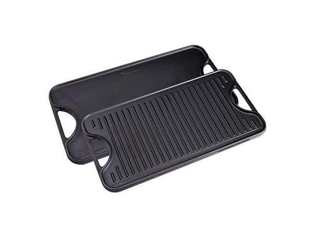 Victoria GDL-194 Rectangular Cast Iron Double Burner Reversible Griddle Grill Seasoned with 100% Kosher Certified Non-GMO Flaxseed Oil 185 x 10