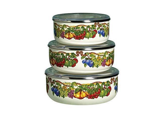 Kensington Garden Collection- Porcelain Enamel Non Stick Non-Corrosive 6 Piece Covered Mixing Bowl Set