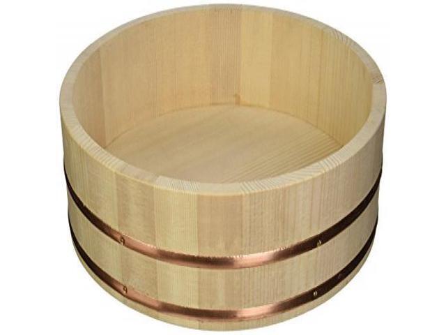 Happy Sales HSRT-WD14B Wooden Sushi Oke Hangiri Mixing Bowl 14' Natural