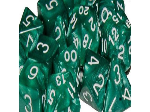 Role 4 Initiative Set of 15 Large High-Visibility Polyhedral Dice: Marble Green with White Numbers (3d4 4d6 2d8 1d10 1d% 1d12 3d20)
