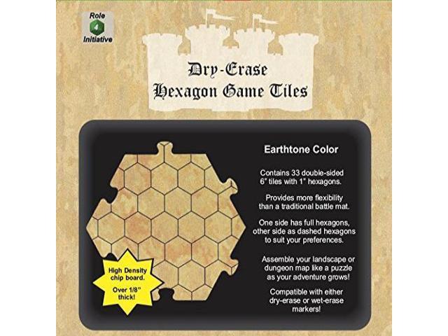 Role 4 Initiative Dry Erase Hexagon Dungeon Tiles Earthtone - Pack of 33 Six Inch Tiles