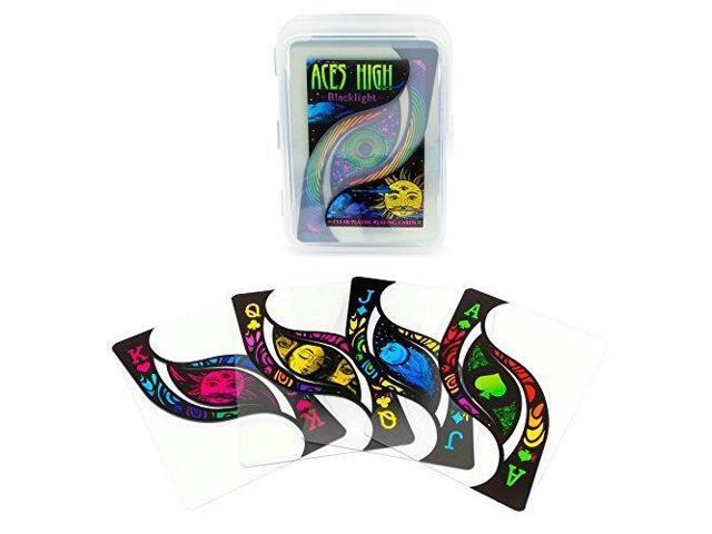 Brybelly Aces High Blacklight Inspired Clear Plastic Waterproof Playing Cards Poker Wide Size Regular Index