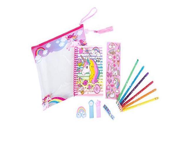 hot focus coloring journal set - rainbow unicorn coloring book pencil case erasable colored pencils sticky notepads sticker