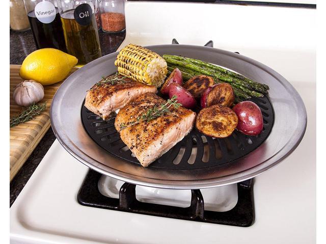 Kitchen + Home Stove Top Grill Smokeless Indoor Grill Stainless Steel with Double Coated Non Stick Surface (KH-130)