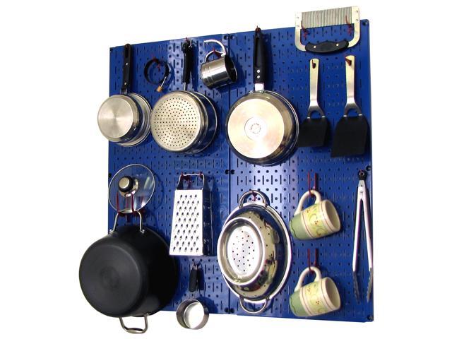 Wall Control Kitchen Pegboard Organizer Pots And Pans Pegboard Wall Organization Set With Blue Pegboard And Red Accessories