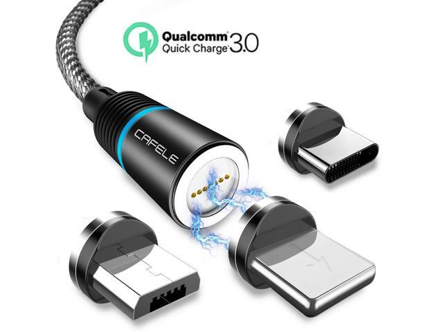Magnetic QC30 Charging Cable CAFELE 3 in 1 Magnetic Phone Charger Cable [1-Pack 4ft] Nylon Braided Magnet Charger Cable Compatible with Micro