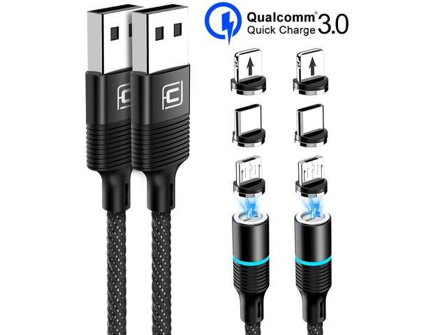 Magnetic 3-in-1 Charging Cable 2-Pack x 66ft QC30 Fast Charging Cables Nylon Braided Cord Compatible with Micro USB Type C for Smartphone