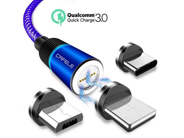 Magnetic QC30 Charging Cable CAFELE 3 in 1 Magnetic Phone Charger Cable [1-Pack 4ft] Nylon Braided Magnet Charger Cable Compatible with Micro