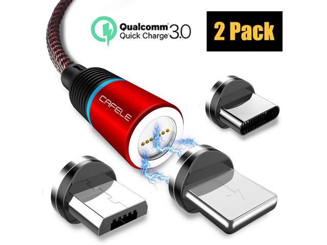Magnetic QC30 Charging Cable CAFELE 3 in 1 Magnetic Phone Charger Cable [2-Pack 66ft] Nylon Braided Magnet Charger Cable Compatible with Micro
