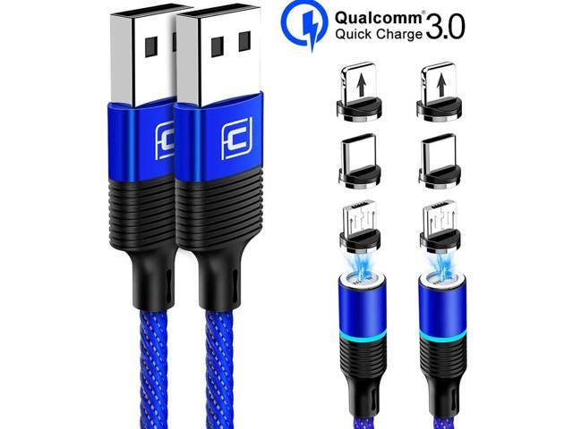 Magnetic 3-in-1 Charging Cable 2-Pack x 66ft QC30 Fast Charging Cables Nylon Braided Cord Compatible with Micro USB Type C for Smartphone