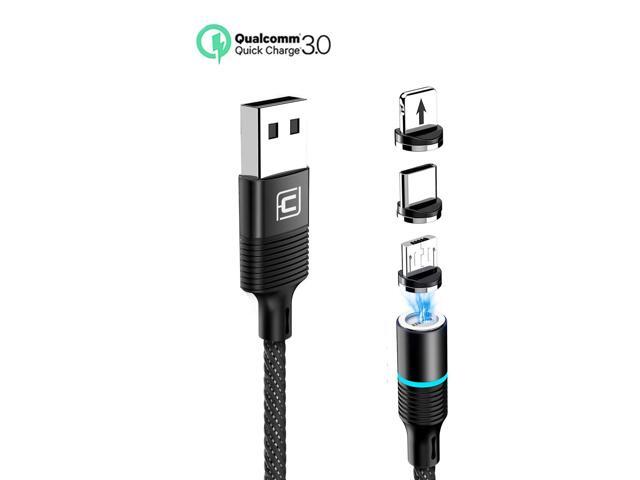 Magnetic 3-in-1 Charging Cable 1-Pack x 4ft QC30 Fast Charging Cables Nylon Braided Cord Compatible with Micro USB Type C for Smartphone and