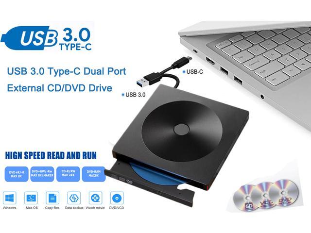 Wanmingtek External DVD Drive USB 30/Type-C Portable Pop-up CD/DVD+/-RW Burner Player USB C Superdrive CD ROM for Laptop Mac MacBook Pro Air
