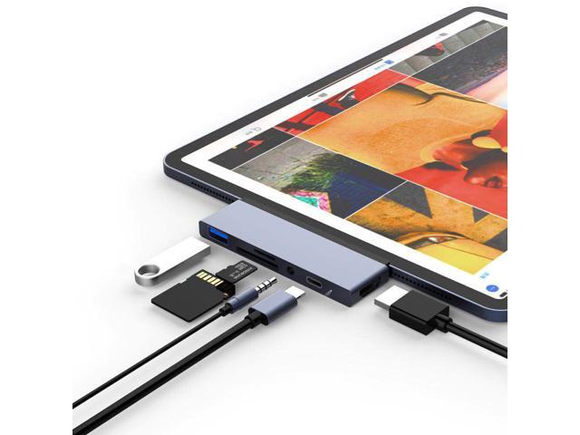 USB C Hub for iPad Pro 6 in 1 USB C iPad Pro Hub Adapter with 4K HDMI USB 30 60W PD Charging 35mm Audio Jack SD/TF Card Reader Compatible with