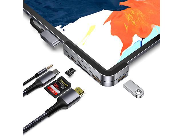 USB C Adapter for iPad Pro 6-in-1 Type-C Hub ipad Pro 2018 2020 11'/129'/Air 4 Multiport AV Dongle with 4K HDMI USB-C PD Charging SD/Micro Card