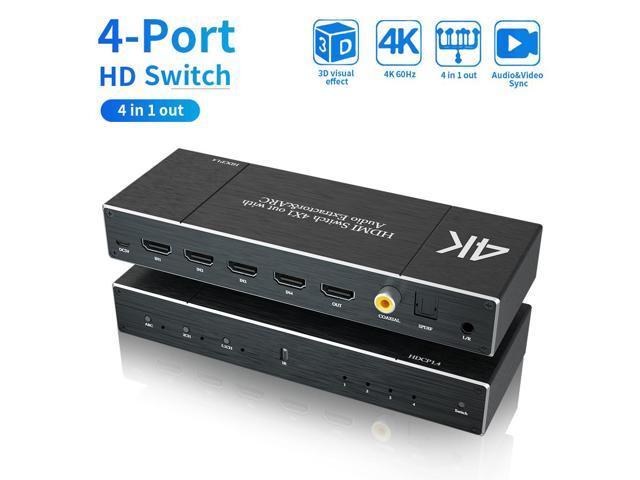 HDMI Switch 4x1 with Audio Extractor, 4K@60Hz Ultra HD HDMI Switcher with  Optical TOSLINK SPDIF, 3.5mm Audio Support ARC Function, 3D, 1080P @120Hz