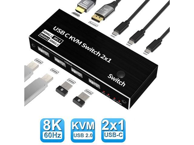 NeweggBusiness - 8K USB C KVM Switch HDMI 2 Port 8K@60Hz 4K@120Hz, HDMI 2.1  KVM Switch for 2 Computers Share 1 Monitor(DP/HDMI Output) and 4 USB  Devices, and 2 USB-C Cables Included