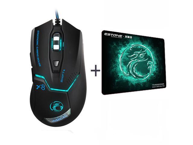 Wanmingtek X8 Wired Gaming Mouse Professional 3200dpi USB Optical Mouse Gamer Mice 6 Buttons Computer Mouse E-sport Gamer with Gaming Pad For PC