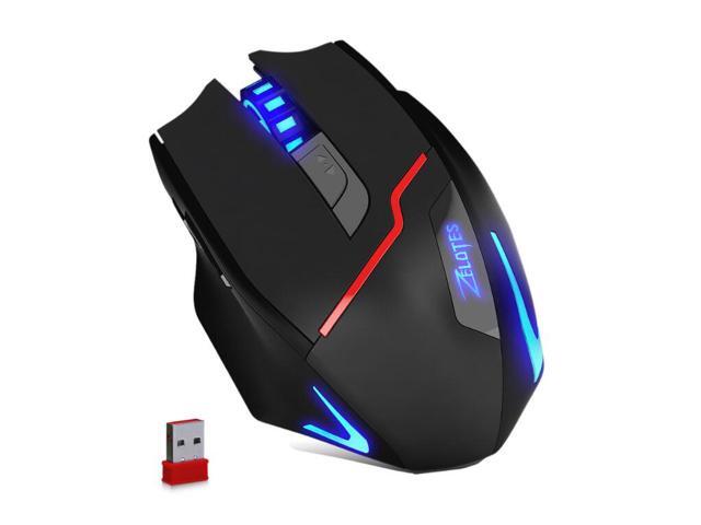 Zelotes Rechargeable Wireless Mouse with USB Receiver600/1000/1600/2000/2400/3200DPI7 Buttons 24GHz Portable Mobile Computer Wired Gaming Mice